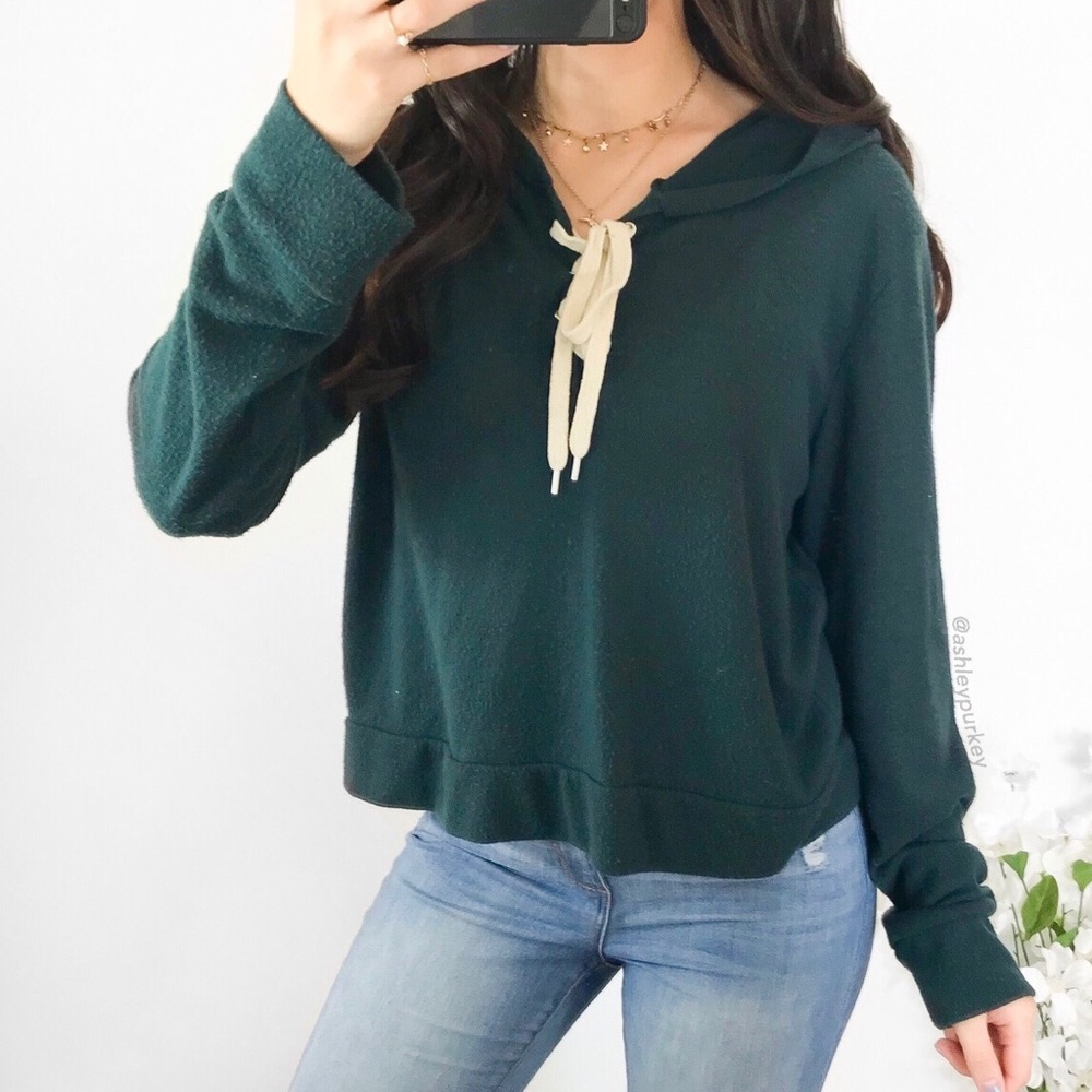 🌸4 for $10🌸 teal green lace up lightweight hoodie